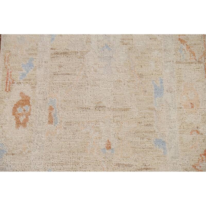 Hand Knotted Oriental 100% Wool Carpet Transitional Geometric Beige & Ivories Oushak Area Rug - 2' 11'' X 2' 0''