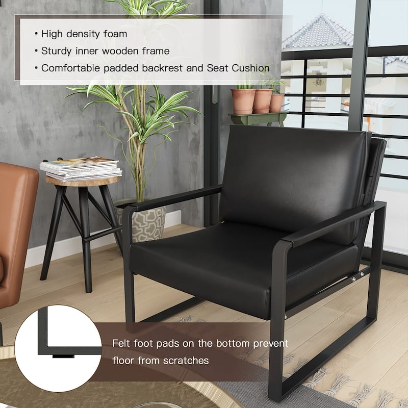 Mieres Mid-Century Style Faux Leather PU Accent Chair, Armchair with Steel Frame