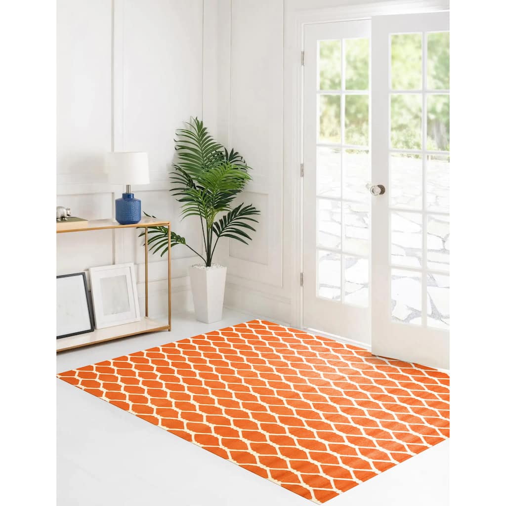 Hand-tufted Wool Orange Transitional Geometric Chain-Link Rug (4' Round) - 4' Round