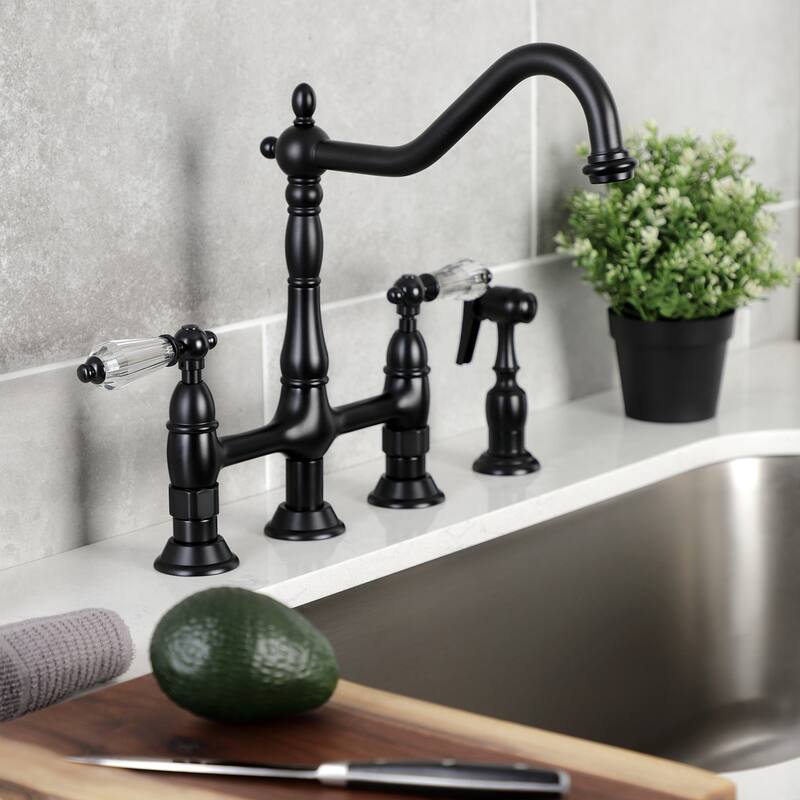 Kingston Brass Wilshire Bridge Kitchen Faucet with Brass Sprayer