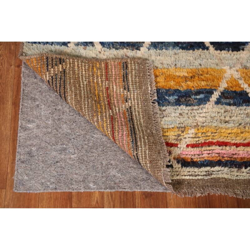 Striped Moroccan Oriental Runner Rug Handmade Wool Carpet - 3'0" x 10'2"
