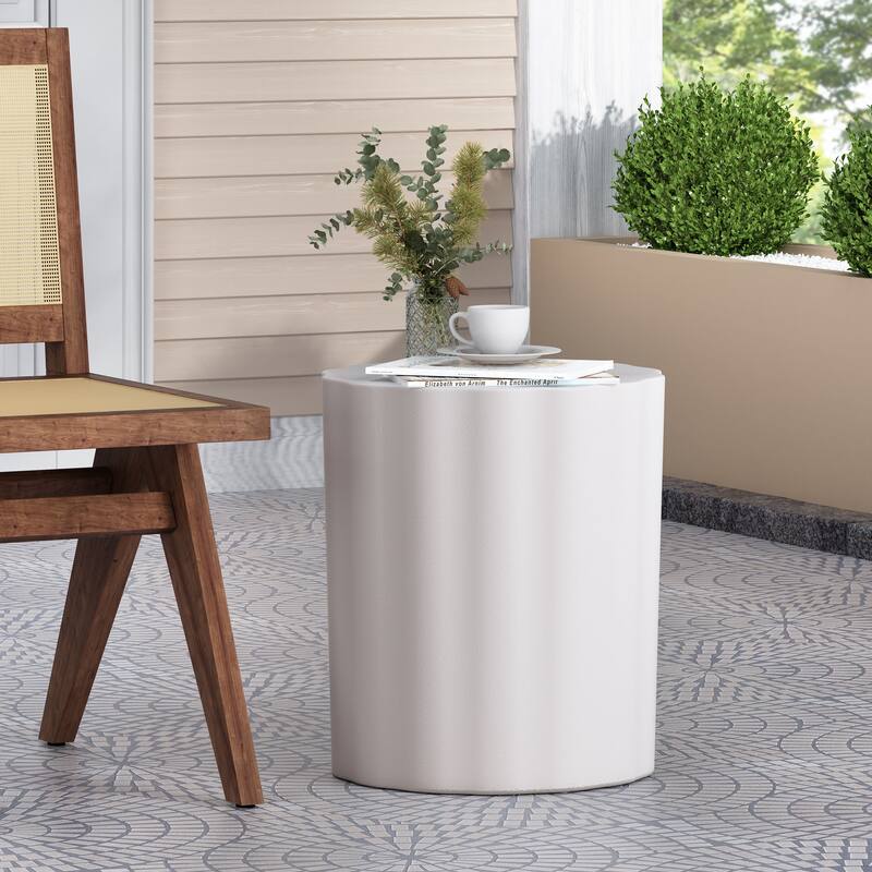 Lightweight Concrete Side Table, Antique White Accent Table for Indoor & Outdoor Use