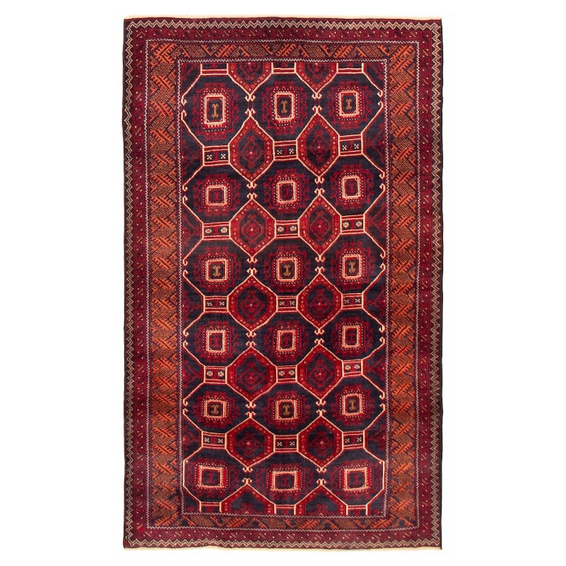 Teimani Navy, Red Rug 3'10" x 6'5" - 3'10 x 6'5 - Dark Navy/ Red - 3'10 x 6'5