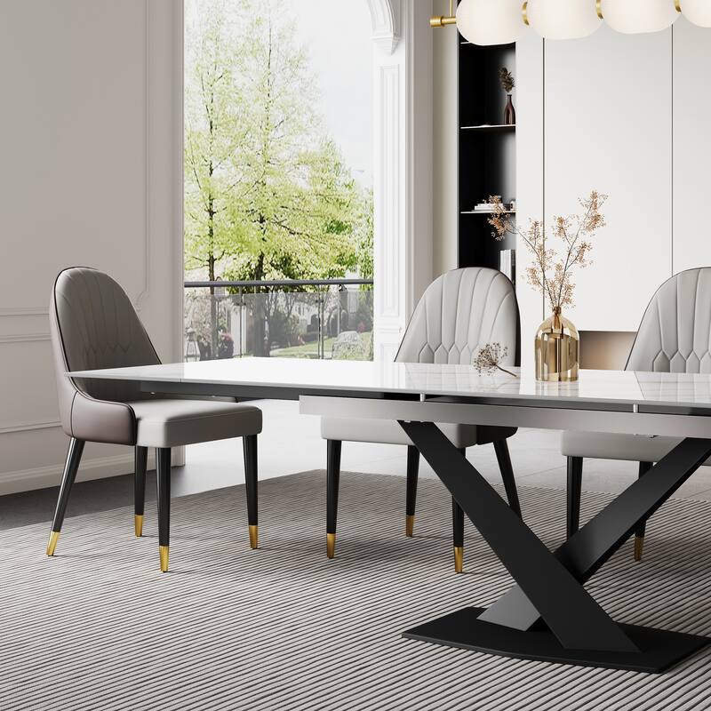 9 - Piece 94.48'' Extendable Sintered Stone Dining Table with 8 Chairs Dining Set