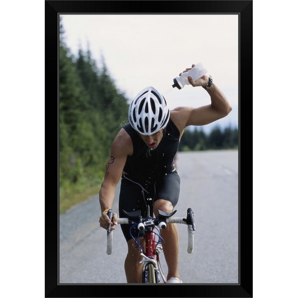 "Cyclist, Vancouver, British Columbia, Canada" Black Framed Print