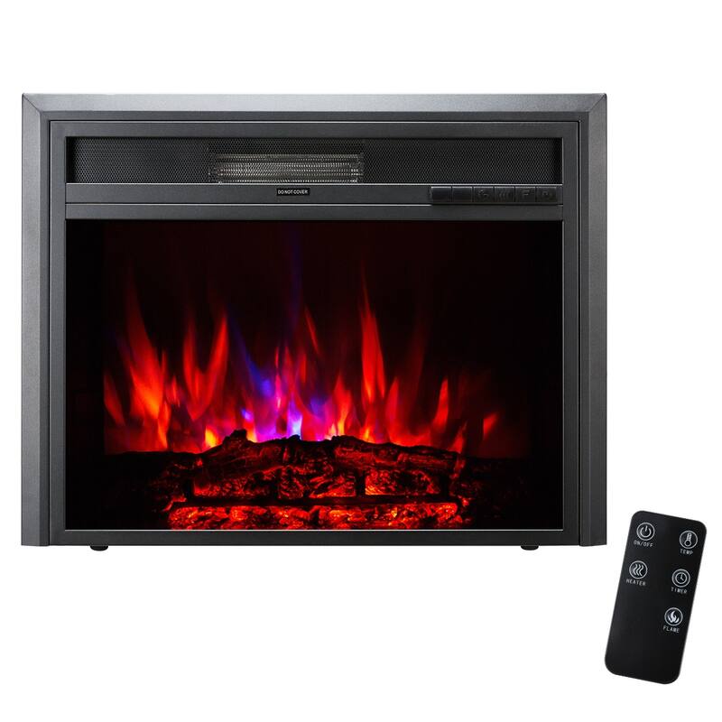 XBrand Insert Fireplace Heater w/Remote Control and LED Flame Effect, 28 Inch Long, Black