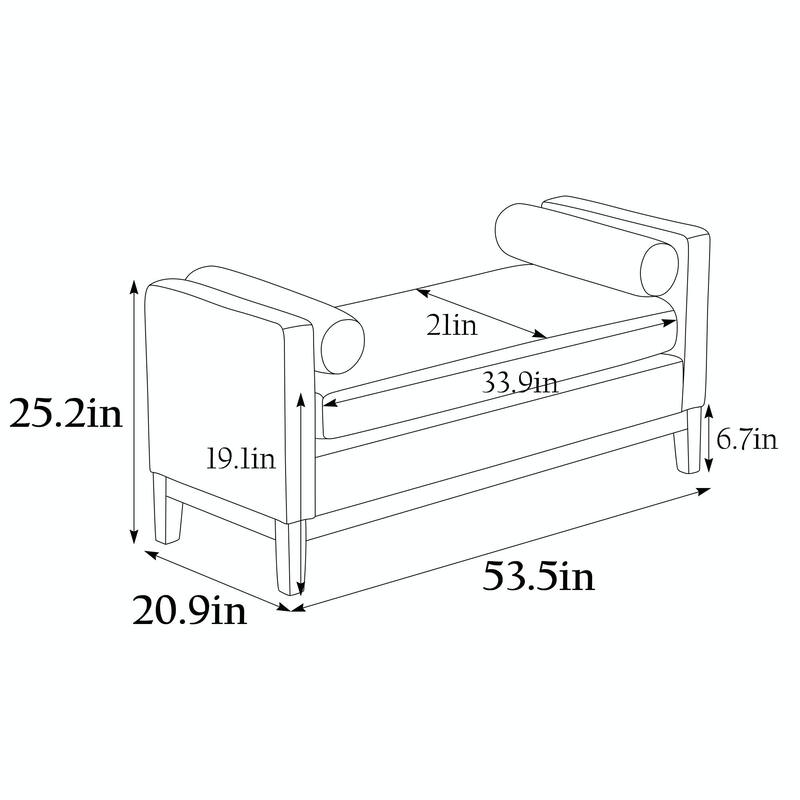 Elegant 53.5" Upholstered Ottoman Bench with Wood Legs & Bolster Pillows