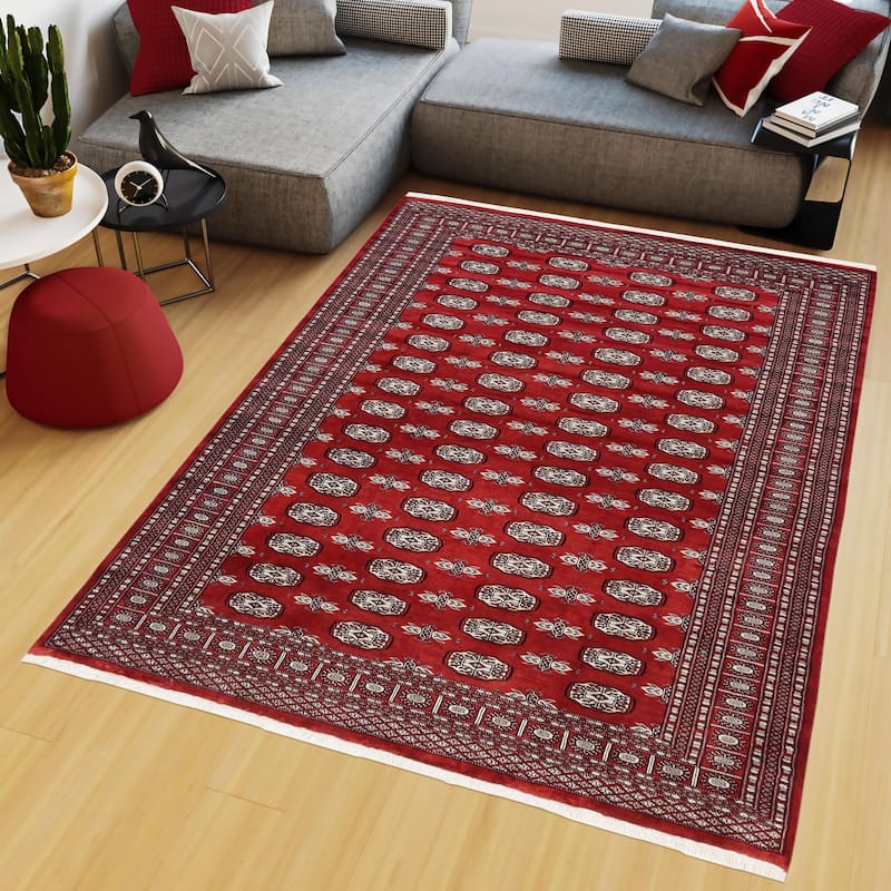 Rustic Bokhara McBride Red/Gray Hand Knotted Wool Rug - 6'2'' x 9'1''