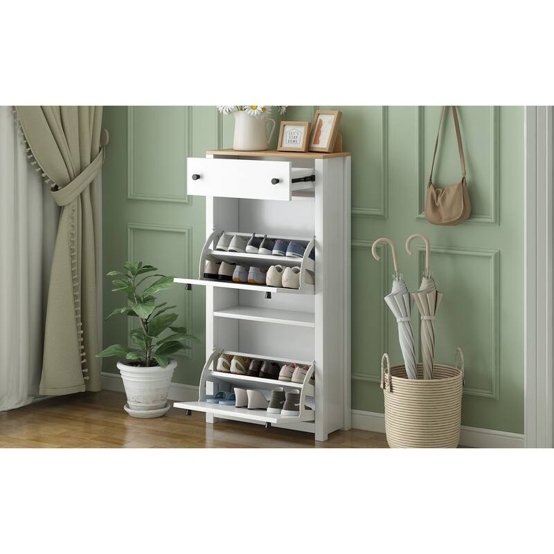 Entryway Organizer Shoe Cabinet with 2 Flip Drawers & Adjustable Panels for Storage and Organization