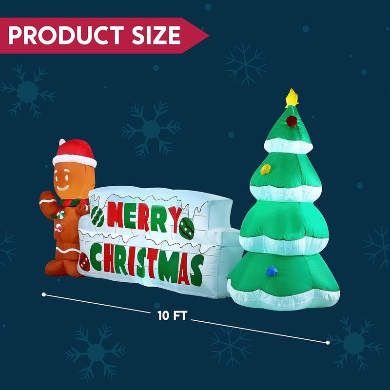 Joyfy 10ft Long Christmas Inflatable Gingerbread Man & Christmas Tree - Multicolor