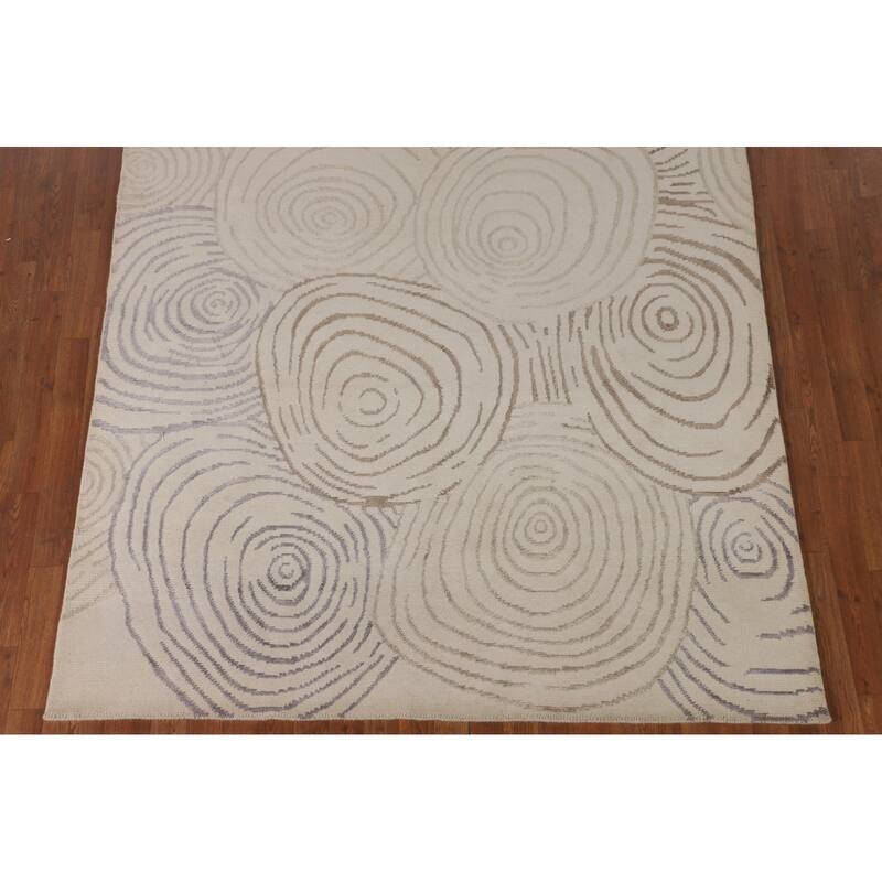 Beige Nepalese Modern Area Rug Handmade Wool Carpet - 6'0" x 8'7"