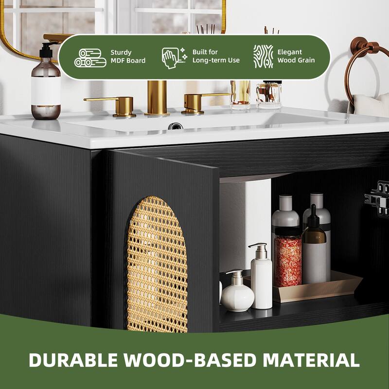 24" Rattan Boho Bathroom Vanity with Sink
