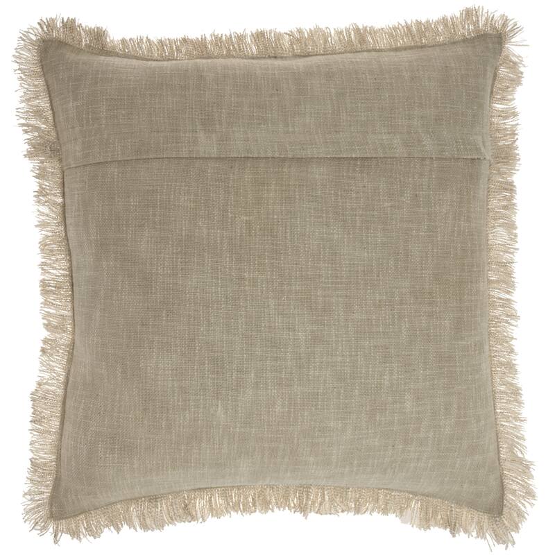 22" Taupe Cotton Throw Pillow With Fringe