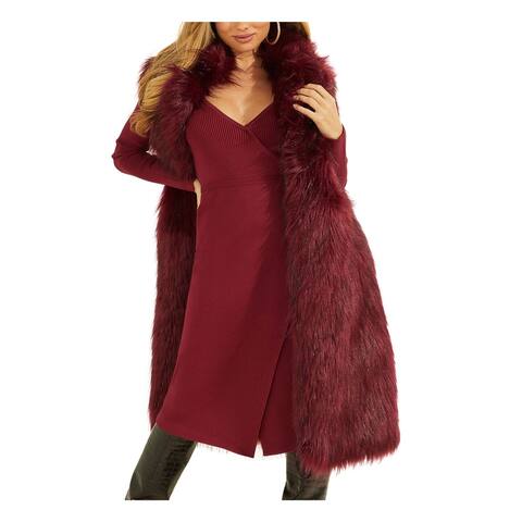 GUESS Womens Burgundy Belted Vest Coat Size L