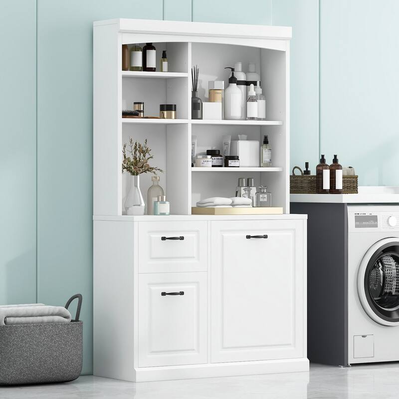 Multi-Functional Bathroom Storage Cabinet with Tilt-Out Hamper,with Drawers & Adjustable Shelves