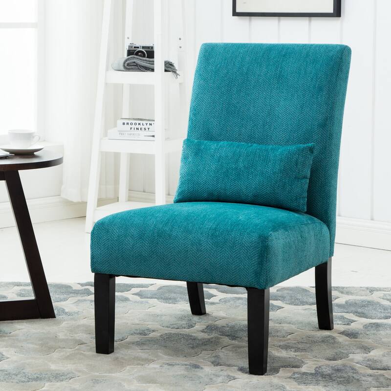 Contemporary Chenille Fabric Armless Accent Chair with Pillow, for Living Room - Blue
