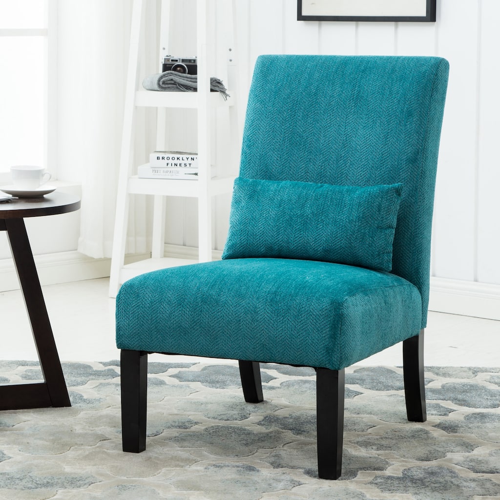 Teal Blue Modern 31.75" High Back Polyester Upholstered Accent Chair with Pillow and Tapered Legs