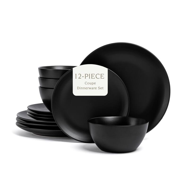over&back Coupe Semi-Matte Stoneware Dinnerware Set - 12-Piece - Black - 3 Piece