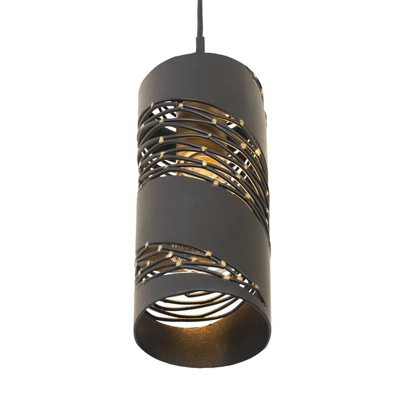 Varaluz Flow 1-Light Cylinder Mini Pendant - Matte Black/French Gold