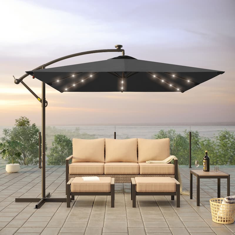 BONOSUKI Outdoor Umbrella,8.2x8.2ft Canopy Offset Umbrella With LED - Black