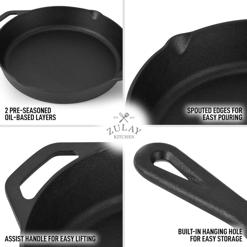 Zulay Kitchen Pre-Seasoned Cast Iron Skillet 12 Inch