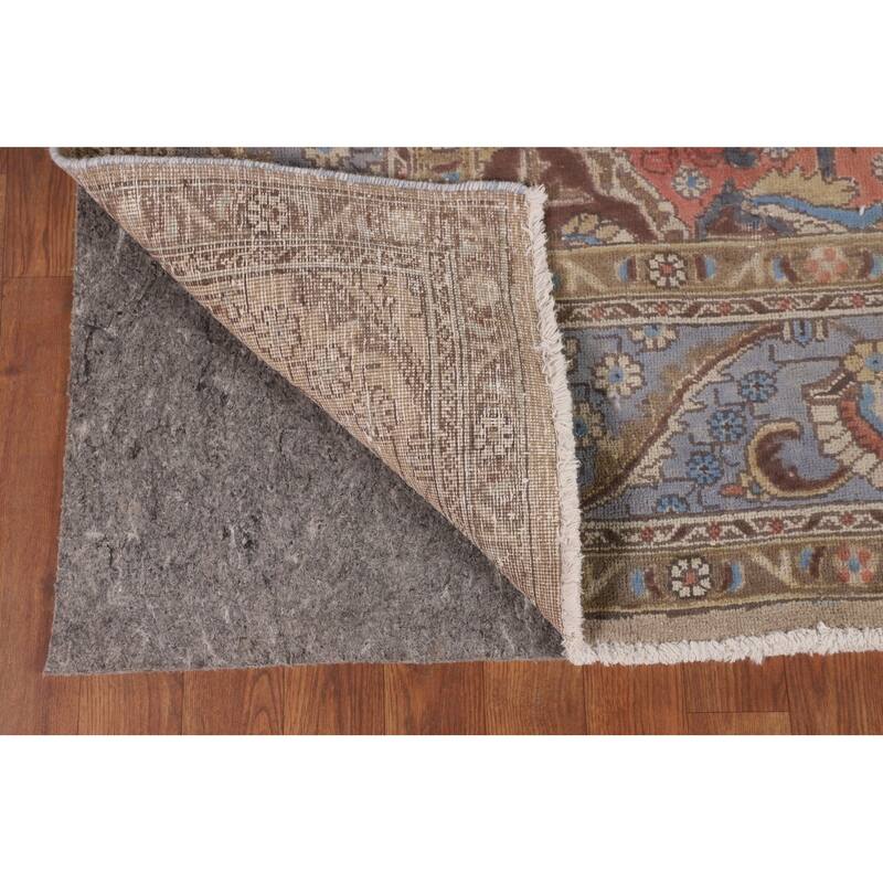 Blue Distressed Tabriz Persian Vintage Rug Hand-Knotted Wool Carpet - 7'4" x 10'3"