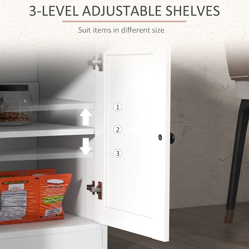 HOMCOM Sideboard, Buffet Cabinet with 2 Drawers, 2Storage Cabinets, 4 Barn-Style Doors and Adjustable Shelves, White