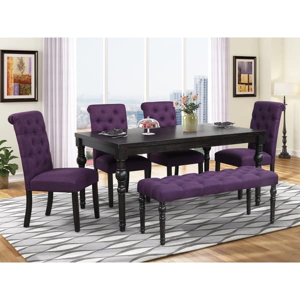 slide 2 of 39, Roundhill Furniture Leviton Upholstered Dark Wash Wood 6-piece Dining Set Purple