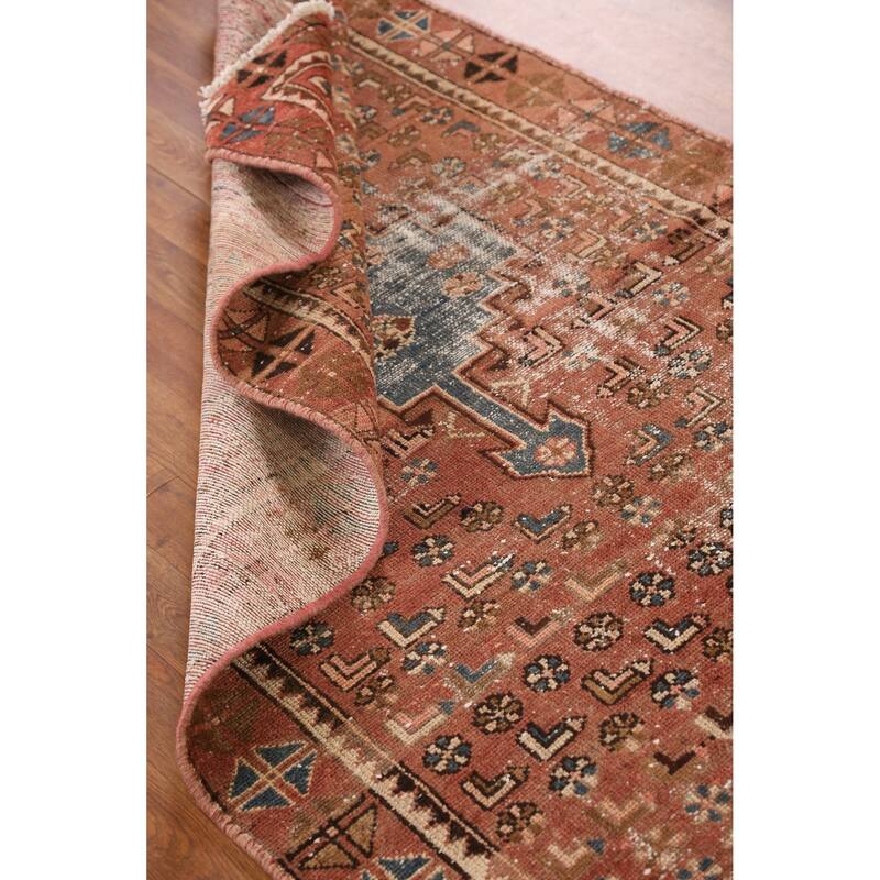 Hand Knotted Oriental 100% Wool Carpet Traditional Geometric Oranges & Rust Hamedan Area Rug - 6' 0'' X 3' 7''