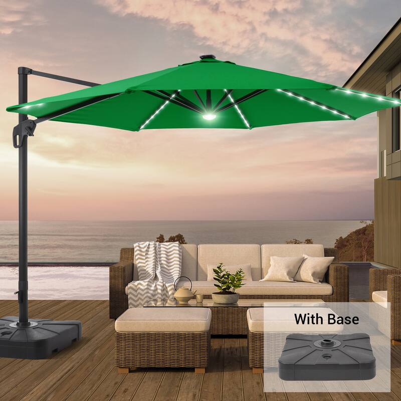 LIVOOSUN 11FT Huge Patio LED offset umbrella Cantilever Umbrella
