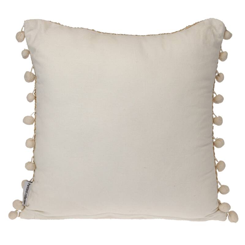 Woven Square Throw Pillow with Pom Pom - 18" - Beige