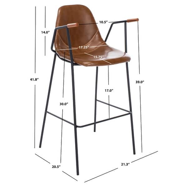 dimension image slide 2 of 4, SAFAVIEH Tanner Mid-century Faux Leather Barstool - 25" W x 21.5" D x 39" H