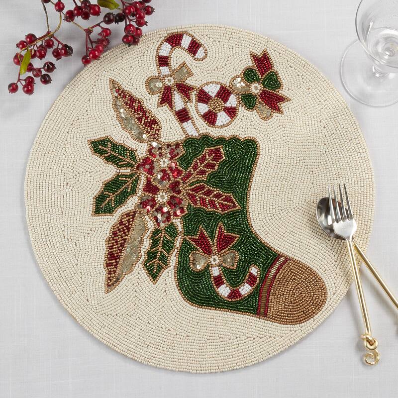Beaded Placemats With Christmas Stocking Design (Set of 4)