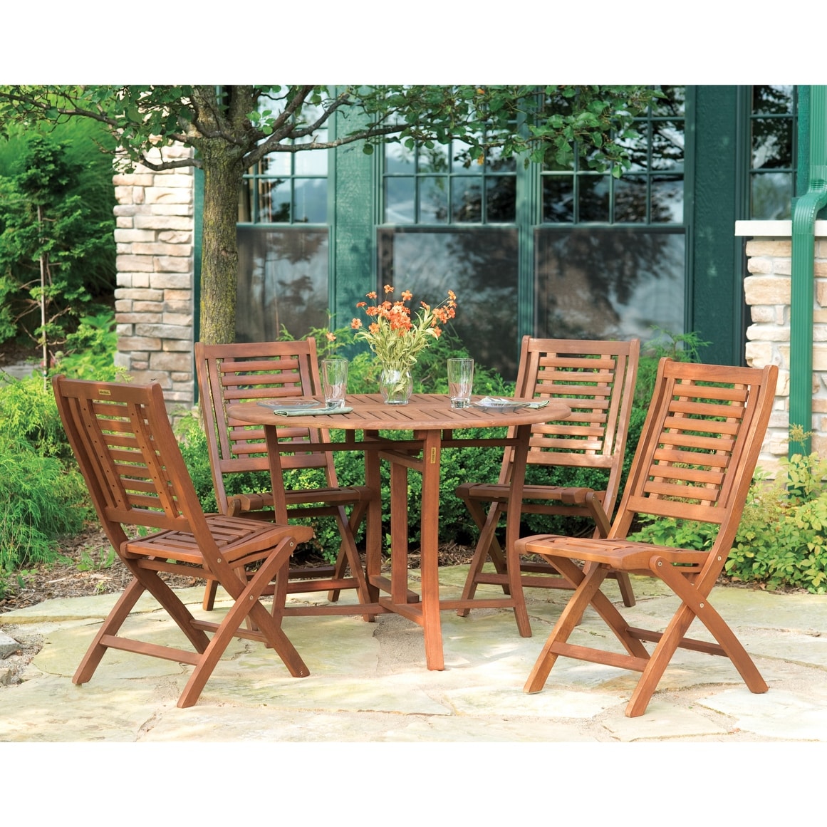 Eilaf Eucalyptus Round Folding Outdoor Dining Table Only - 43 inches