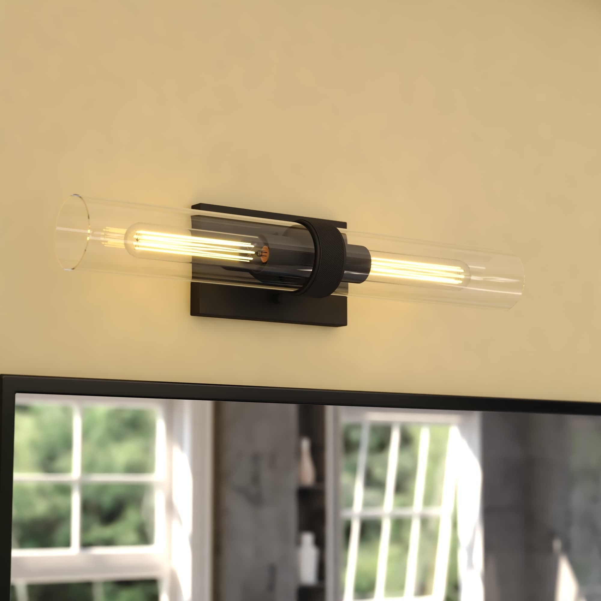 VAXCEL Bari Wall Sconce, Clear Glass Shade, Dimmable Bathroom Vanity Light Fixture, Vertical or Horizontal Mount