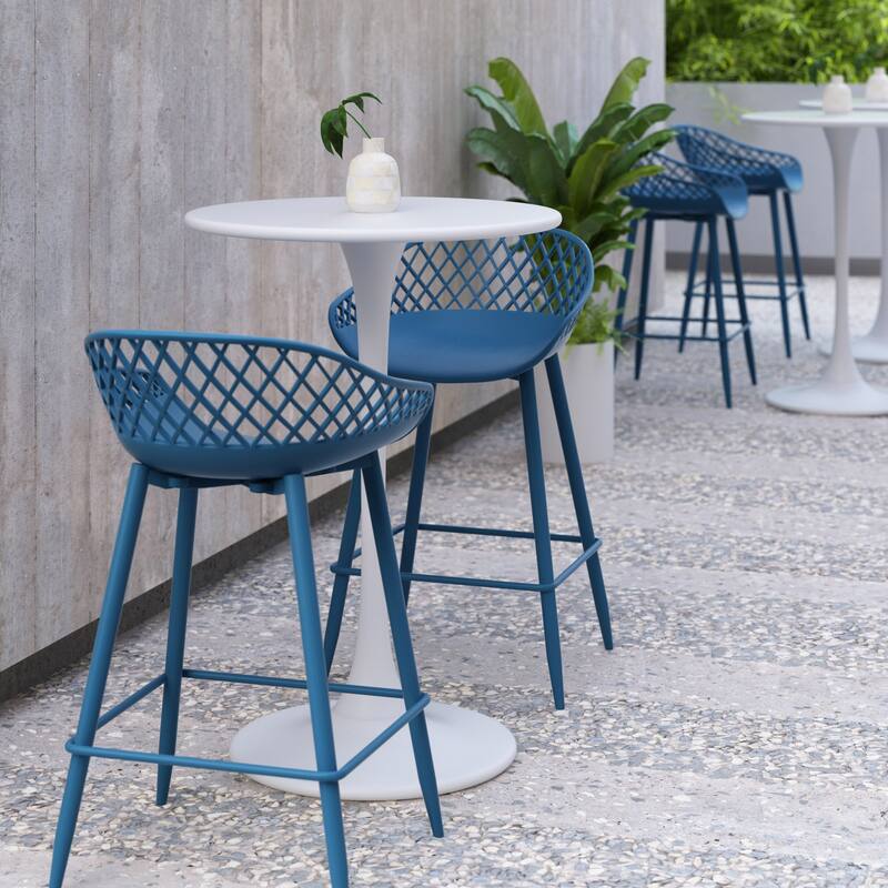 Kurv™ Mid-Century Modern Counter Stool with Steel Legs for Indoors or Outdoors - Set of 2
