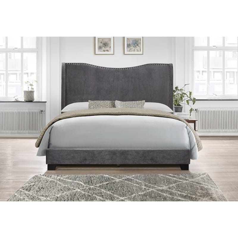 Kris Upholstered Wing Bed - Dark Grey - Twin