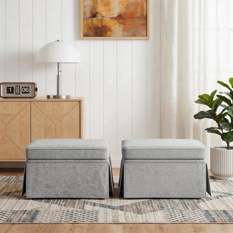 2 Set Rectangle Chenille Upholstered Storage Ottoman