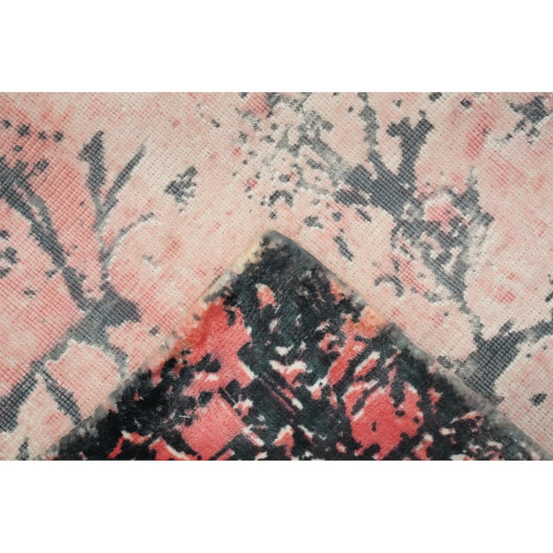 Hand Knotted Oriental Viscose Silk Carpet Modern Pictorial Pink Abstract Area Rug - 7' 8'' X 5' 7''