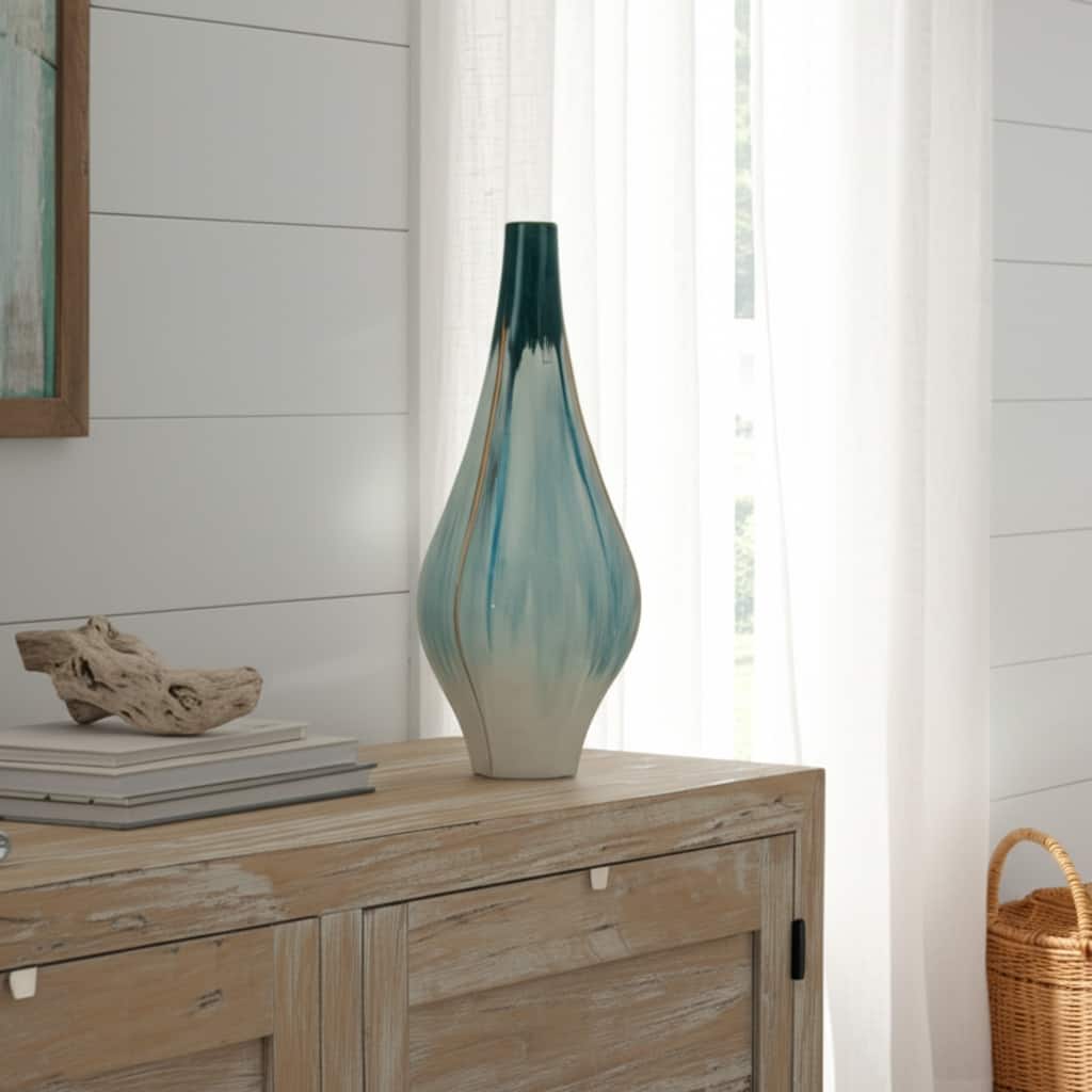 Stoneware Ceramic Decorative Vase with Ocean-Inspired Glaze Finish