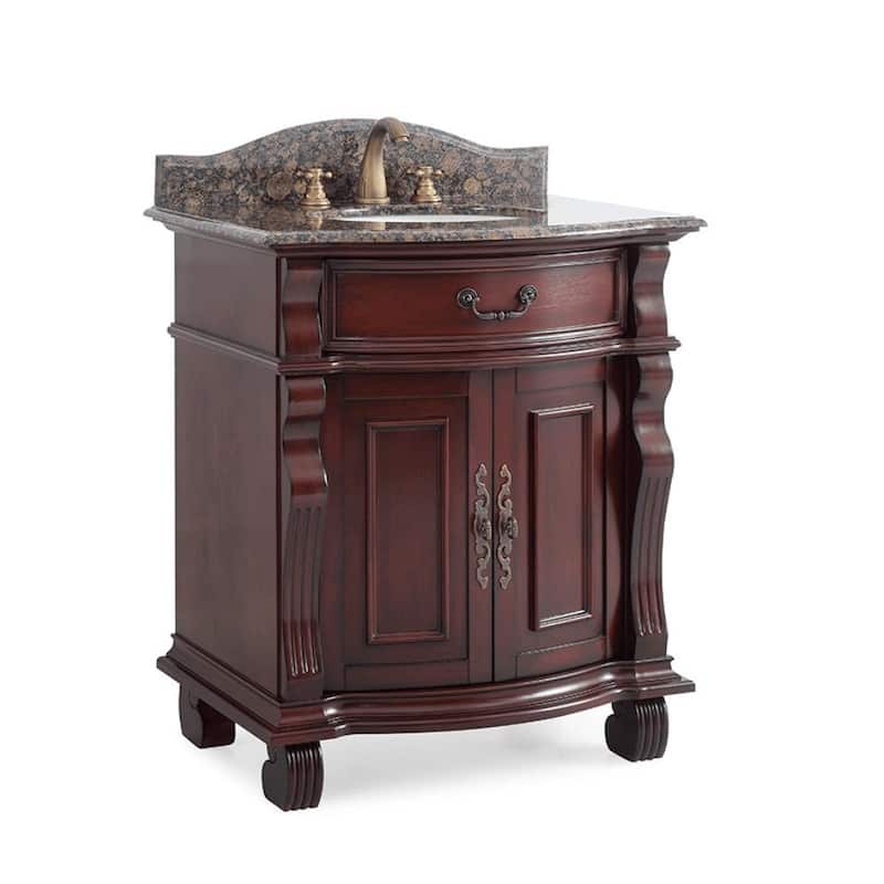 30 Inch Traditional Style Solid Wood Single Sink Bathroom Vanity With Stone top