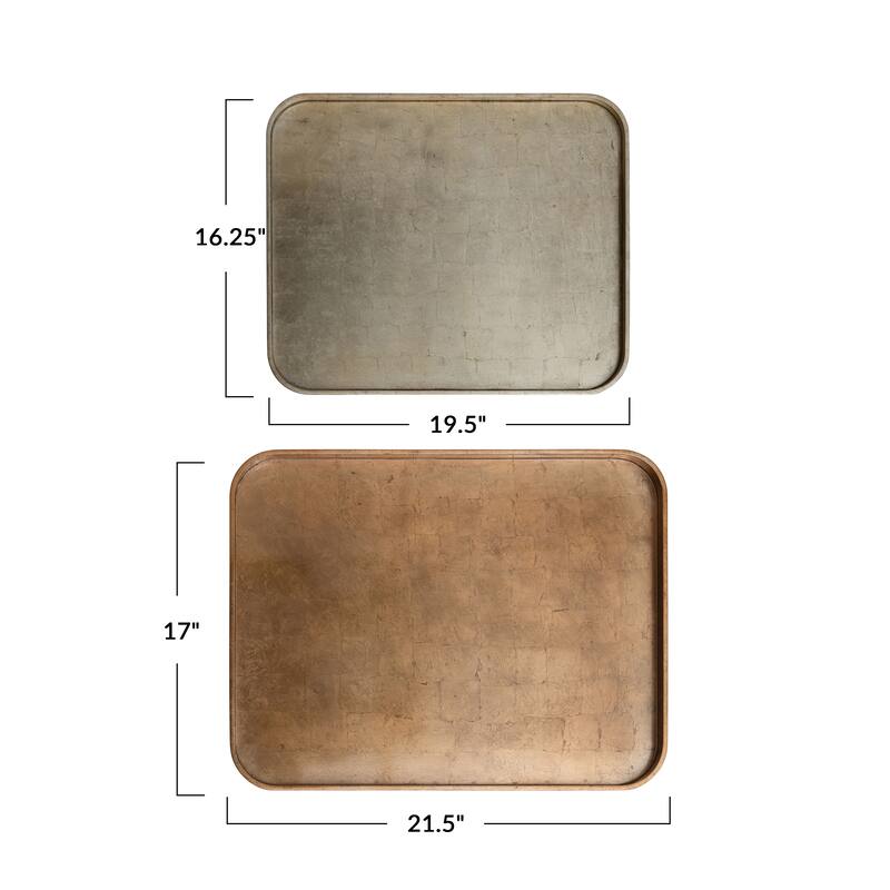 Wood Lacquered Tray Set with Foil Detailing - 19.69"L x 16.34"W x 1.18"H