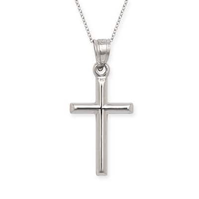 Curata 14k White Gold 18" Small Polished Latin Cross Pendant Necklace - 12x25mm