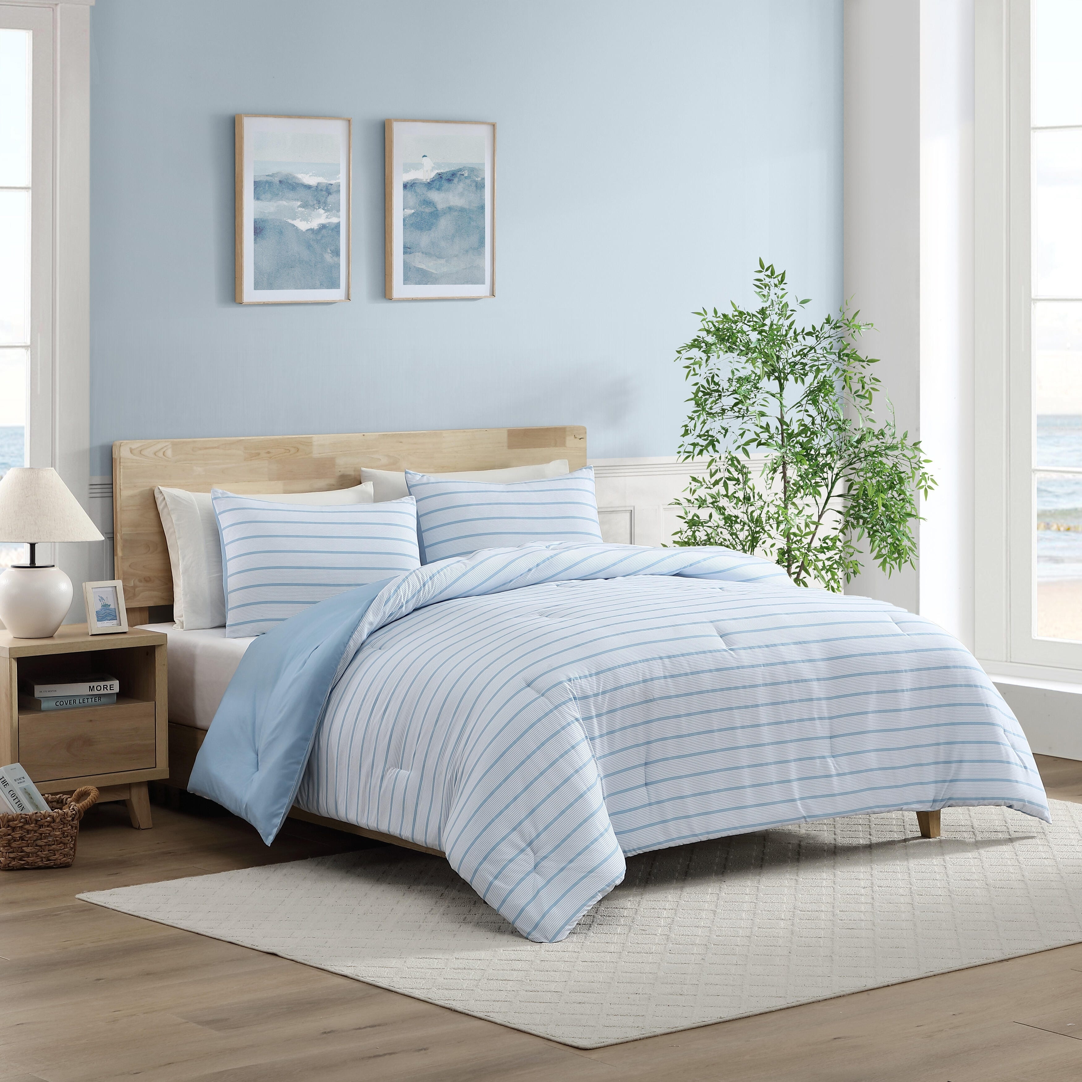 Nautica Chambray Waves Reversible Blue Comforter Set