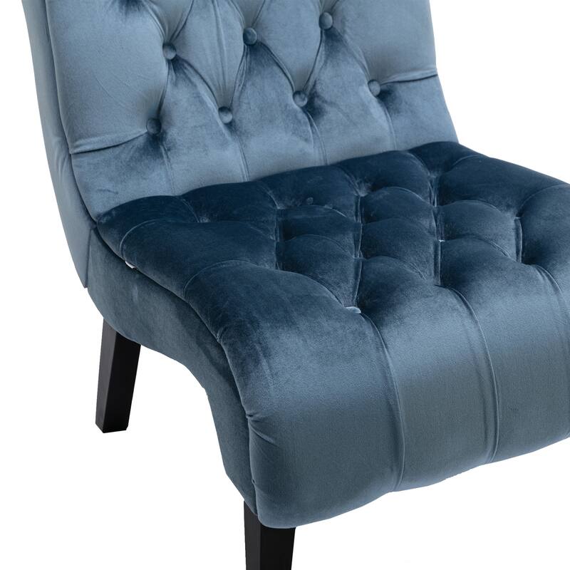 Velvet Button Tufted Upholstered Leisure Chair with Black Wooden Legs
