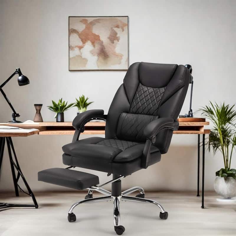 Ergonomic 6-Point Massage Office Chair with Heating, Reclining Function, Retractable Footrest, and Adjustable Armrests