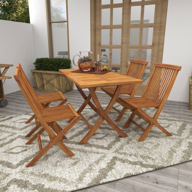 Brown Teak Wood Traditional Indoor/Outdoor Picnic Dining Table Set (Set of 5 Pieces) - S/5 47"W, 31"H (A+B)