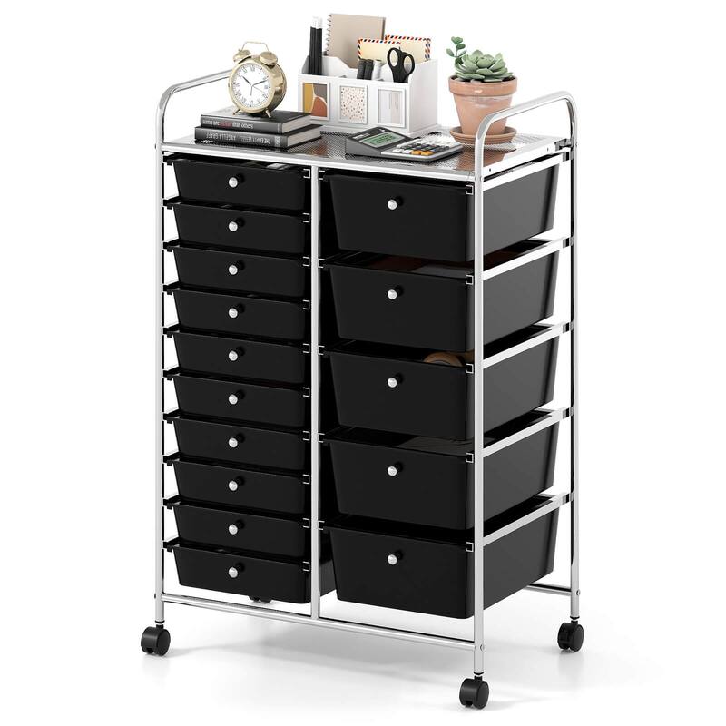 Costway 15-Drawer Trolley with Chrome Plated Metal Frame & Lockable - See Details - Black