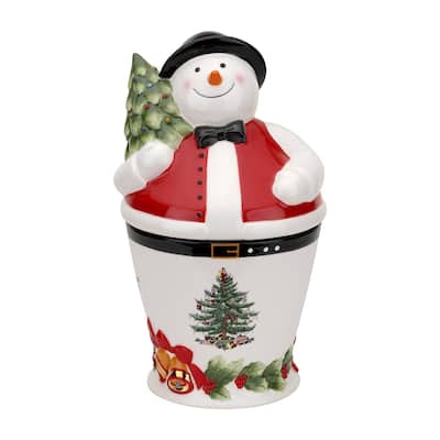 Spode Christmas Tree Mr Snowman Cookie Jar - 4.25" D x 10" H