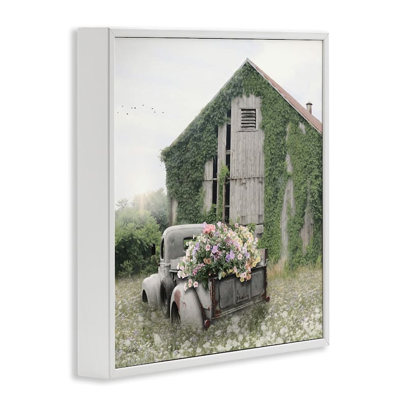 Stupell Magical Farmhouse Barn Green Vine Botanicals Flower Field Framed Wall Art - Grey